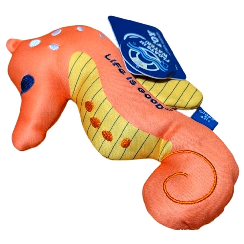 Life Is Good Dog Floating Seahorse Squeaker Toy Orange Yellow Outdoor Water Fun